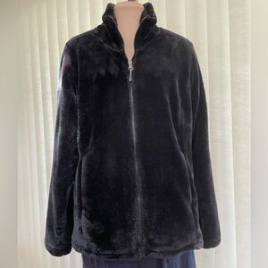 32 Degrees black plush faux fur front zip jacket womens S.